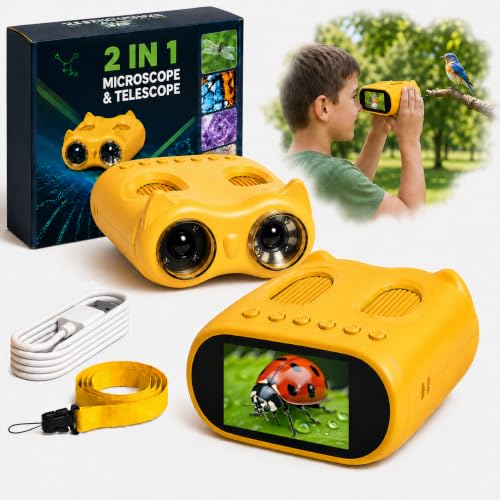 1000X Microscope for Kids, 2-in-1 Kids Microscope Telescope with 2.0" Digital Screen, Handheld Microscope, Science Kits, STEM Toys Birthday Gifts for 4 5 6 7 8 9 10 12 Year Old Girls Boys (Yellow) - color: Yellow