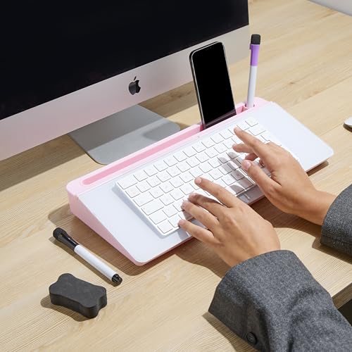 GAROOD Desktop Dry Erase Board with Storage (Pink Base) Desk White Board Desk Board Glass Desktop White Board with Stand Home Office Organizer Phone Holder 15.8X7X2 inches - color: Pink Base + Whiteboard
