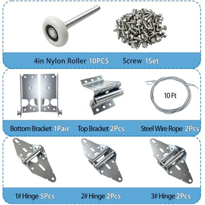 Garage Door Hardware kit, for 7' Height Garage Doors,Includes Rollers/Hinges/Bottom Bracket/Top Bracket/Wire Rope/Screw Pack - size: 7Ft Door