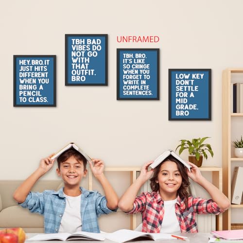 Hxlac Funny Classroom Wall Art Prints Set of 4, Middle High School Posters Wall Decor, Blue and White Middle Classroom Decor, Funny Reading Room Wall Decor, 8x10 Inch Unframed - color: blue-4, size: 8x10inch