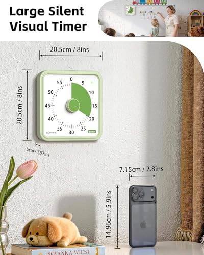 8-Inch Large Visual Timer for Kids 60-Minute Classroom Timer Magnetic - color: Green-green