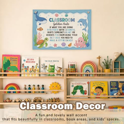 Ocean Classroom Golden Rule Decor Canvas Wall Hanging Banner - color: 03-Classroom Golden Rule - Ocean Theme