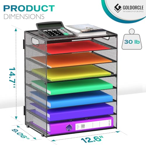 8 Tier Paper Letter Tray Organizer with Handles, Mesh Desk File Holder Storage Organization for Home School Classroom & Office (Black) - color: Black
