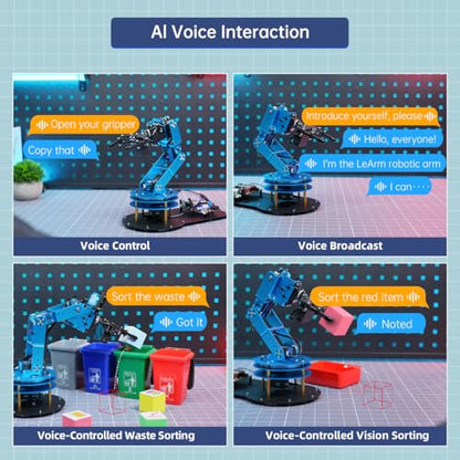 Robotic Arm for Arduino AI Vision & Voice Interaction 6DOF Serial Bus Servo Smart Robot Arm, STEM Project Educational Robot & Engineering Kits, Science/Coding/Programming Set, LeArm AI Advanced Kit