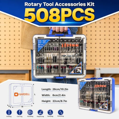 HARDELL 508PCS Rotary Tool Accessories Kit for Sanding Cutting Polishing - color: Blue