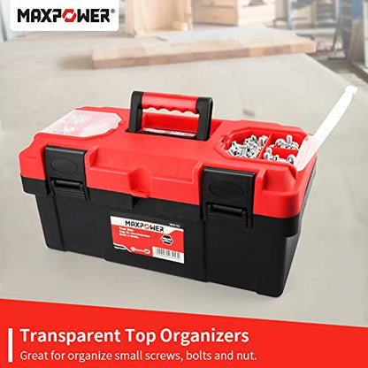 MAXPOWER Tool Box 16 inch, Plastic Small Tool Box with Latch Removable Tray - color: Red, size: 16"