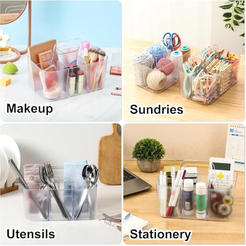 Multiuse Caddy Organizer with Handle, Portable Plastic Tote Bin - Art Craft, Stationary Pen Marker Crayons, Makeup Hair Supplies Storage - Bathroom, Classroom, Dorm, Office, Desk Holder -Frosted Clear - color: Frosted Clear