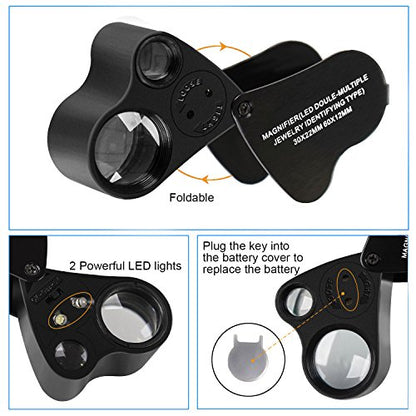 JARLINK 2 Pack 30X 60X Foldable LED Jewelers Loupe Magnifier - color: White,black