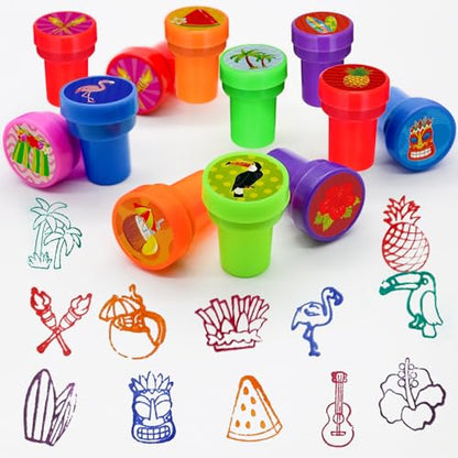 Cinrobiye 24 Pcs Hawaiian Luau Stampers for Kids, Tropical Party Favor Set, Hawaii Theme Stampers with Palm Tree Hibiscus Surf Designs, Luau Birthday Party Supplies, Classroom Rewards, Goody Bags - color: Hawaiian Luau