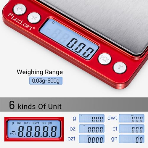 Fuzion Digital Scale .01 Gram Accuracy, 500g Small Kitchen Food Scales - color: Red