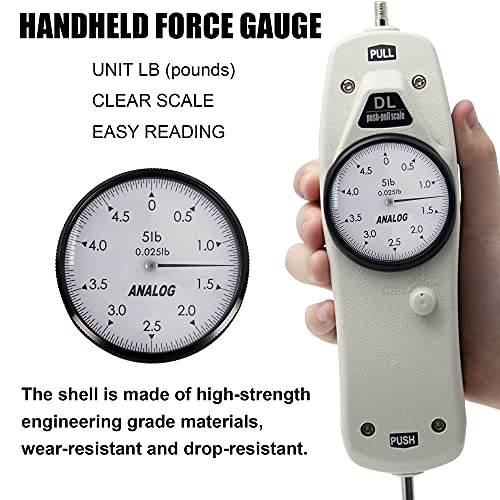 BAOSHISHAN 5lb Push Pull Force Gauge Force Tester Meter with Calibration Certificate and Carrying Case, for Tension and Compression Load Plug Force Destructive Tests DL-5LB - size: 5lb