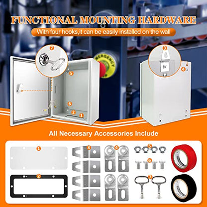 Outdoor Electrical Box 12 x 12 x 8'' NEMA 4X Enclosure Waterproof Steel Box Electrical Lockable Junction Box Outdoor Electrical Enclosure - size: 12 x 12 x 8''