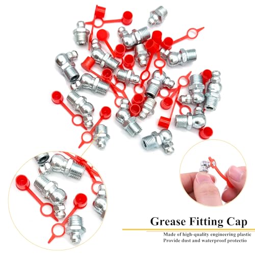 18Pcs 3/8"-24 Straight 45 90 Degree Grease Fitting Assortment Kit with Grease Zerk Fittings Caps, Galvanized Steel Hydraulic Grease Zerk for Industrial and Agricultural Machinery Cars Ships ets - size: 3/8"-24-18 Pcs
