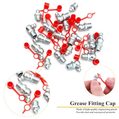 18Pcs 3/8"-24 Straight 45 90 Degree Grease Fitting Assortment Kit with Grease Zerk Fittings Caps, Galvanized Steel Hydraulic Grease Zerk for Industrial and Agricultural Machinery Cars Ships ets - size: 3/8"-24-18 Pcs