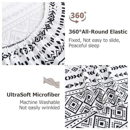 CozySmile Boho Printed Sheet Set Queen Size 4 Piece,Soft & Breathable Bedding Deep Pocket 16" Cooling Wrinkle Free Comforter Bed Set Western Sheets Geometric(Queen, Black White Geometric) - color: B-black White Geometric, size: Queen