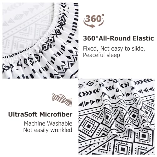 CozySmile King Size Sheet Set 4 Piece,Soft & Breathable Bedding Deep Pocket 16" Cooling Wrinkle Free Comforter Bed Set Western Sheets Geometric(King, Black White Geometric) - color: B-black White Geometric, size: King