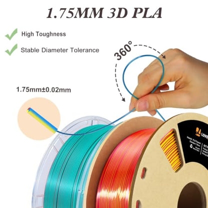 LOVOON Silk PLA 3D Printer Filament Bundle 2 KG, PLA Filament 1.75mm, Shiny Silk Blue/Yellow/Red and Blue/Pink Change by Angle, 3D Printing Filament for Most FDM Printers and 3D Pen, 1KG X 2 Spools - color: Blue/Yellow/Red+blue/Pink, size: 2 kg
