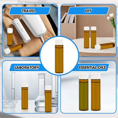 12PCS 20ml Amber Glass Small Vials with White Screw Caps & Plastic Stoppers - color: AMBER, size: 20ml