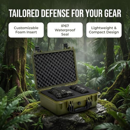 MEIJIA All Weather IP67 Waterproof Hard Camera Case,Hard Protective Case,Hard Case with Customizable Foam,Fit Use of Drones,Camera,Equipments,Pistols(Green,15.98x12.99x6.85inches) - color: Green, size: 15.98x12.99x6.85inches