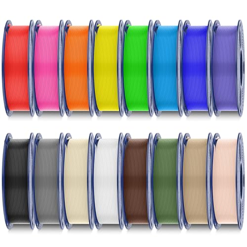 SUNLU PLA+2.0 3D Printer Filament, Multicolor Bundle, 16 Colors - color: 16*250g Black+white+grey+red+klein Blue+green+yellow+sunny Orange+coffee Brown+beige+olive Green+oak+lavender Purple+cyan+bone White+magenta, size: 4kg