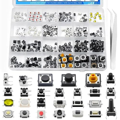 375PCS 26Values Micro Momentary Tactile Push Button Switch Assortment Kit 2 Pins/3 Pins/4 Pins Tact Pushbutton Switches Set - style: 375 PCS 26 Values