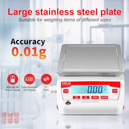 UXILAII Lab Scale 2200g x 0.01g Analytical Balance with 500g Calibration - size: 2200g0.01g