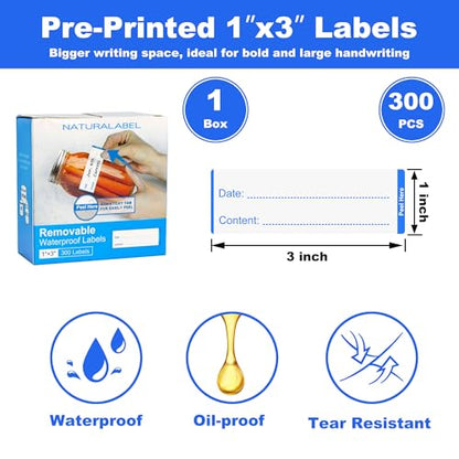 NATURALABEL 300 Removable Freezer Labels with Dispenser, 1" x 3" (Blue) - color: Preprinted-blue