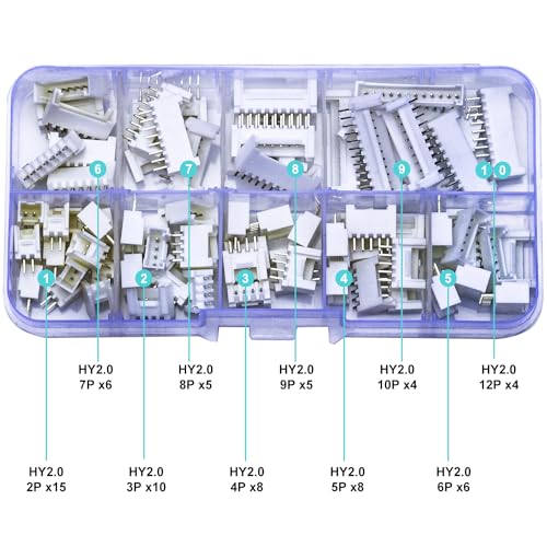 JST Connector Kit, HY2.0 DIP Header Jst 2mm Pitch IC Socket Plugs Adapter, JST-HY 2/3/4/5/6/7/8/9/10/12Pin DIP Header Through Hole Mounting Top Type Vertical Header (HY2.0-DIP-Ver) - size: JST-2.0MM-HY-DIP-Vertical Header