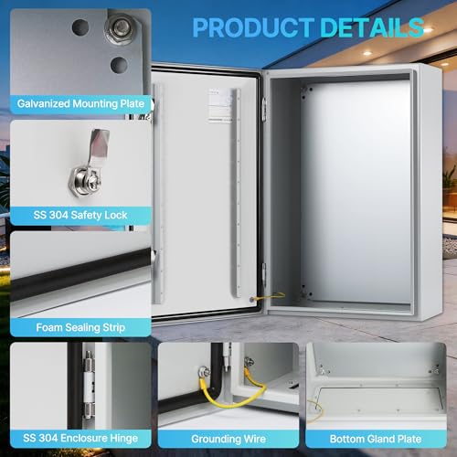 24x16x8 NEMA 4X Electrical Enclosure Metal Outdoor Enclosure Box - size: 24"H × 16"W × 8"D