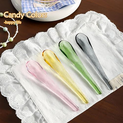 Glass Dessert Spoons 4.8 Inch Transparent Borosilicate Teaspoons Small Coffee Spoon for Espresso Sugar Cake Desserts Soups Tea Parties Family Gatherings (Gray) - color: Gray