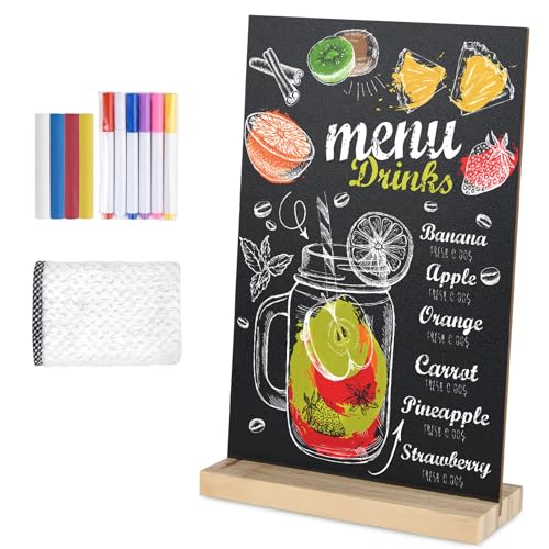 1 Pack Chalkboard 8 x 12 inch Tabletop Chalkboard Sign with Wood Base Double-Sided Message Boards Menu Chalkboard Stand for Kitchen Wedding Bar and Restaurant - color: Black-1, size: 8"W x 12"H
