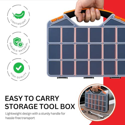 Andalus Tools Organizer Box, Small Parts Storage 18-Compartment Portable Hardware Organizer Removable Plastic Dividers for Screws, Nuts, Bolts, Nails – Orange (2 Pack, 12.75" x 10" x 1.75") - size: 2 Pack, 12.75" x 10" x 1.75"