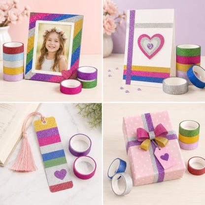 10 Rolls Glitter Washi Tape Set, 15mm Colored Masking Tape Sparkle Tapes