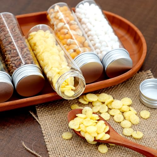 20 Pcs 50ml Glass Test Tubes with Lids, Clear Reusable Test Tube Mini Glass Bottle with Screw Cap, Flat Bottomed Storage Bottle Sample Containers for Flowers Bath Salt Party Wedding Favour - size: 50ml