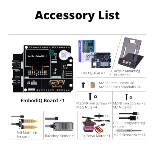 GeeekPi EmbodiQ AI Starter Kit for Arduino UNO Q – 4GB RAM, 32GB eMMC, AI Agent HAT, Soil Moisture & Raindrop Sensors, Servo, Acrylic Mount – Natural Language Control