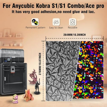 JUUPINE Kobra S1 Combo Kobra X Kobra 4 Build Plate 264x276MM Double Sided Smooth Board Heated Bed Spring Steel Flexible Platform for Anycubic Kobra S1/Kobra X/4/KX/Kobra S1 ACE Pro(PEO+Flake) - color: Big PEO+Flake