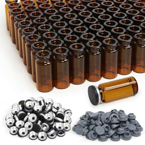 100 Pack 10ml Amber Glass Vials with Black Caps, 2.5 Dram Headspace Vials - color: Amber Vial Black Cap, size: 10ml