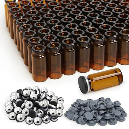 100 Pack 10ml Amber Glass Vials with Black Caps, 2.5 Dram Headspace Vials - color: Amber Vial Black Cap, size: 10ml