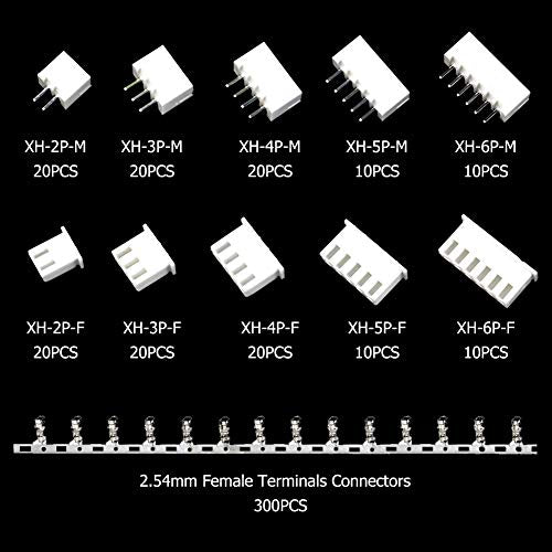GeeBat 460pcs 2.54mm JST-XH Connector Kit with 2.54mm Female Pin Header and 2/3 / 4/5 / 6 Pin Housing Connector Adapter Plug (JST Connector Kit)
