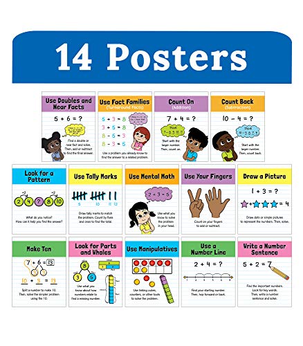 Carson Dellosa Math Strategies Poster Set, K-2 Classroom Visual Charts Pack - style: Math Strategies