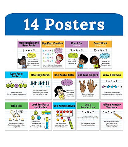 Carson Dellosa Math Strategies Poster Set, K-2 Classroom Visual Charts Pack - style: Math Strategies