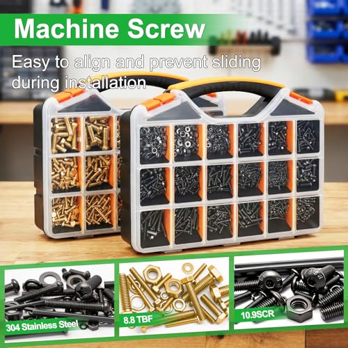 Twidec/3667PCS Hardware Assortment Kit,Metric Phillips Pan Head Bolts,Grade 8.8 Metric Hex Bolt Set and Grade 10.9 Button Head Hexs Socket Cap Screws Metric Screw with Matching Nut Washer Assortment - color: Black＆Golden 3667PCS M2 M3 M4 M5 M6 M8