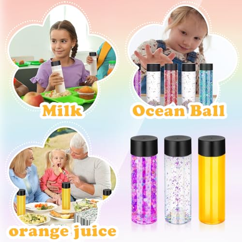 DI QIU REN 16 Pack Clear Plastic Bottles Empty Sensory Bottles with Caps – Reusable Juice Bottles Drink Containers Leakproof Water Bottle for Juice Milk (Black Lids, 10 oz / 300 ml) - size: 16 Pack 10 oz/ 300 ml