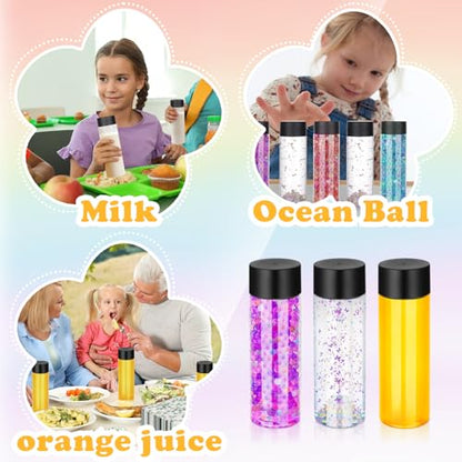 DI QIU REN 16 Pack Clear Plastic Bottles Empty Sensory Bottles with Caps – Reusable Juice Bottles Drink Containers Leakproof Water Bottle for Juice Milk (Black Lids, 10 oz / 300 ml) - size: 16 Pack 10 oz/ 300 ml