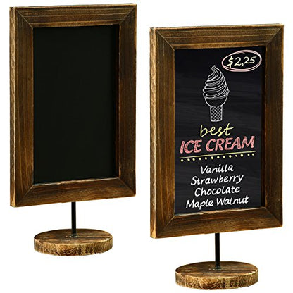 MyGift 12x7 Inch Framed Tabletop Chalkboard Signs with Stand Set of 2 - color: Burnt Wood, Set of 2