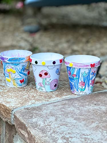 Funiverse Bulk 12 Pack DIY Cardstock Flower Pot Craft Kits for Kids - Spring Easter Classroom Projects, Party Favors with Foam Bugs, Butterflies & Acrylic Gems