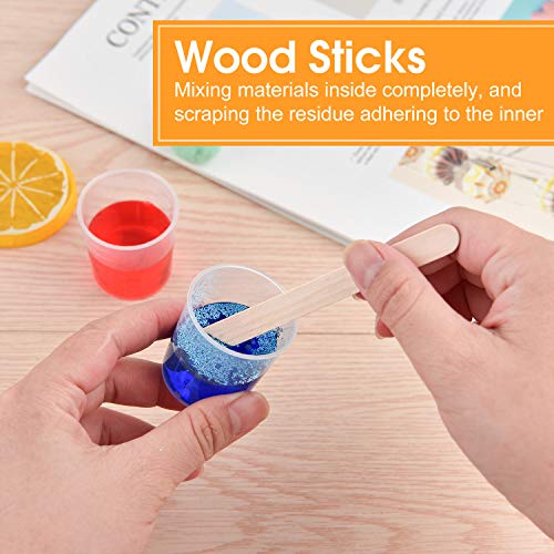 Coopay 100 Pack 30ml/1oz Plastic Graduated Cups Transparent Scale Cups Clear Epoxy Mixing Cylinder with 100 Pack Wooden Stirring Sticks for Resin, Epoxy, Stain, Mixing Paint - size: 30ml