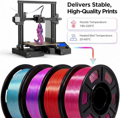 YOUSU Silk Dual Color PLA 3D Printer Filament Bundle, 250g, 4 Spools - color: 1-a-dual Color 250g*4 Pack