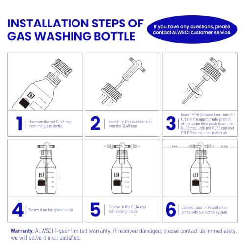 ALWSCI 500ml Gas Washing Bottle Lab Glass Drechsel Head GL45 1Set, - size: 16.9 Ounces