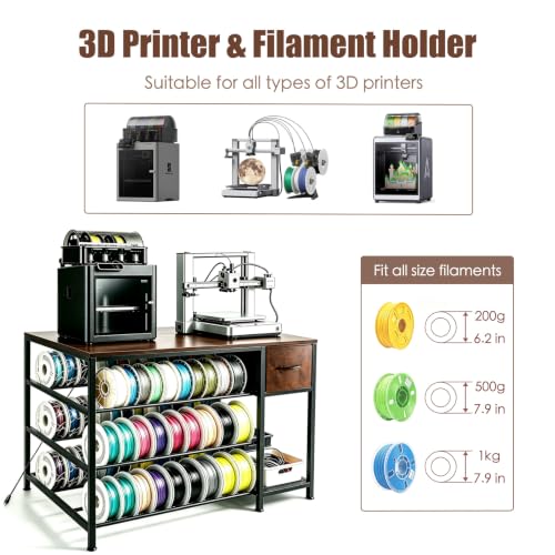 3D Printer Stand with Fliament Storage, Heavy Duty 3D Printer Table (Brown) - color: Brown, size: 3Tier